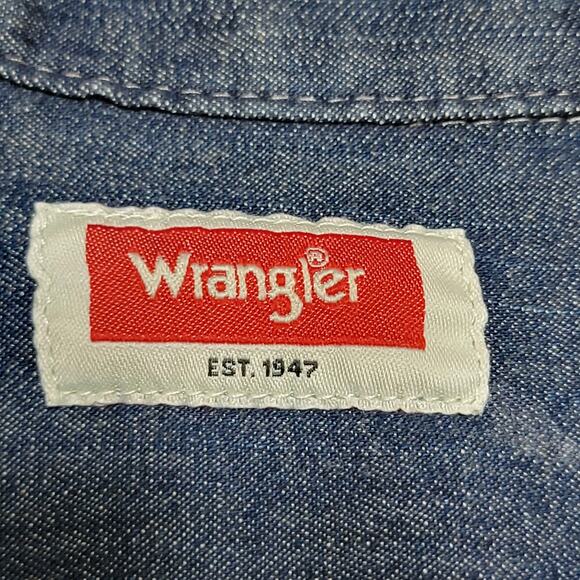 Wrangler Blue Denim LS Pearl Snap Western Shirt - Size Medium - Picture 5 of 7